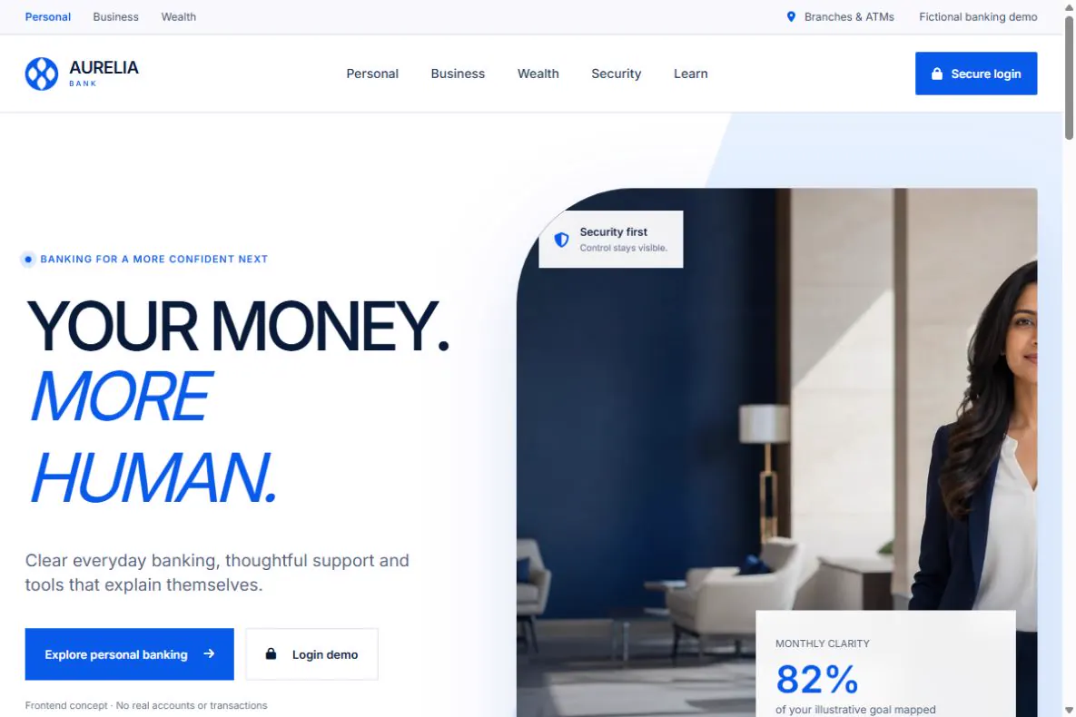 Aurelia Bank website screenshot