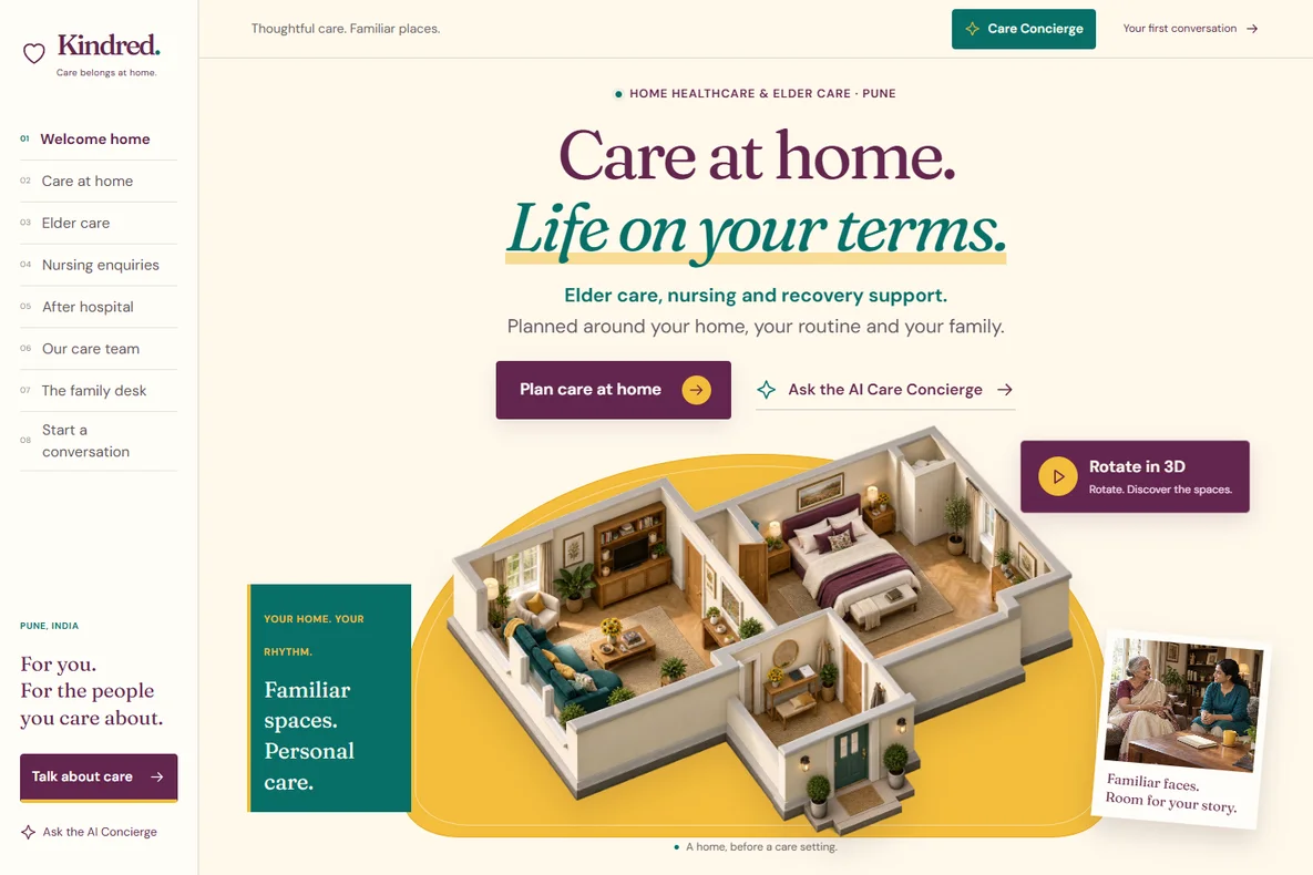 Kindred Home Care website screenshot